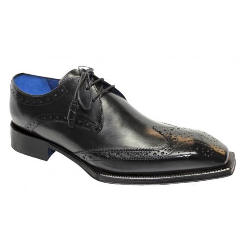 Emilio Franco "Carmine" Black Genuine Italian Calf Leather Lace-Up Dress Shoes.